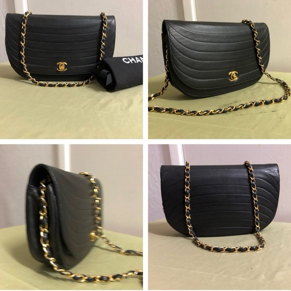 Authentic CHANEL CC Classic Half Moon Lambskin Leather Shoulder Handbag - Picture 3 of 13